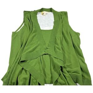 Michael Kors Sweater Womens XL Green 2 in 1 Sleeveless Cardigan Lagenlook Boho